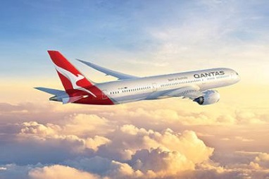 Qantas jet flying in the sky